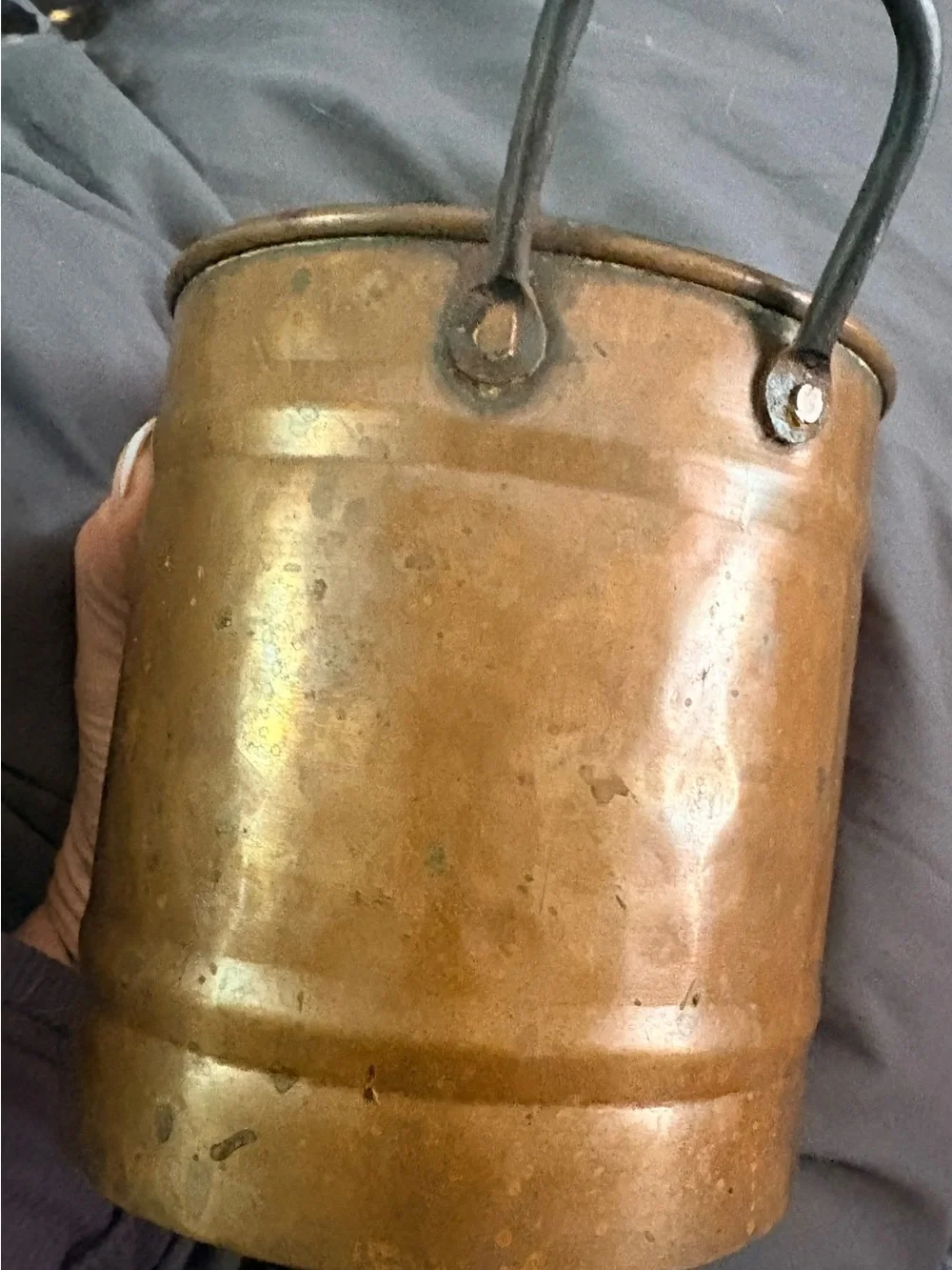 Vintage Copper Bucket with rod iron handles - Rustic 9.5